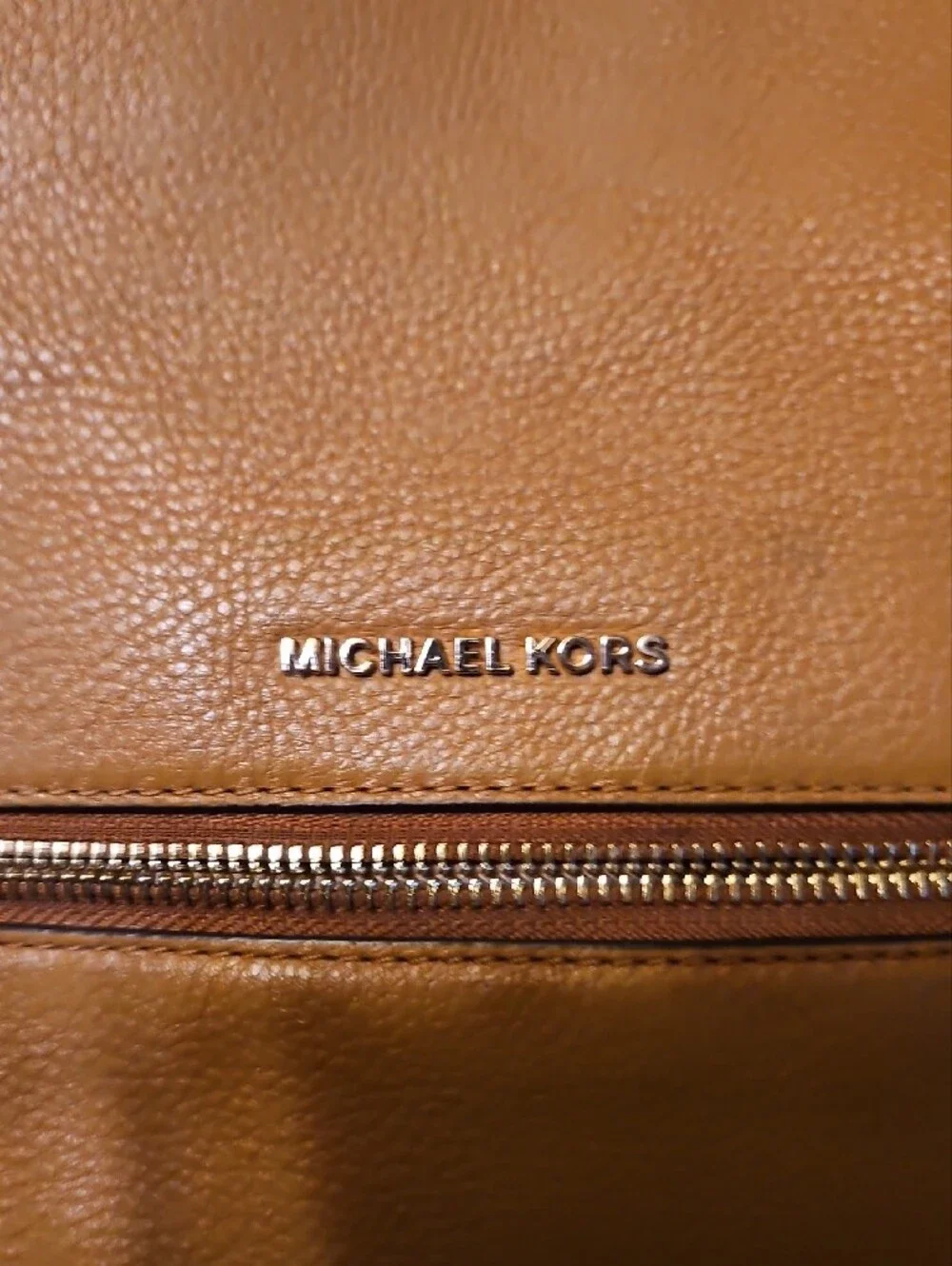Michael Kors Cognac Pebbled Leather Backpack with Gold Hardware